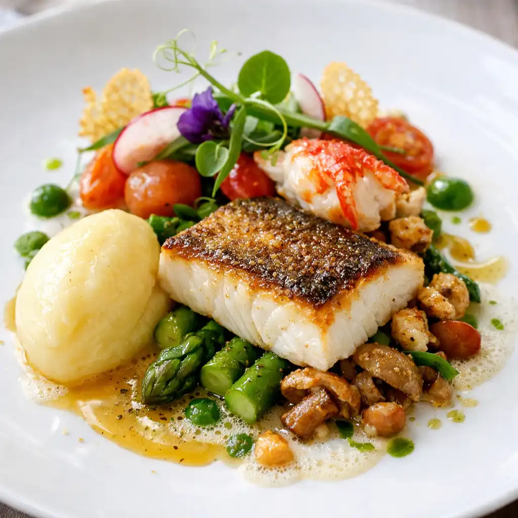 Plat gastronomique français présenté avec soin