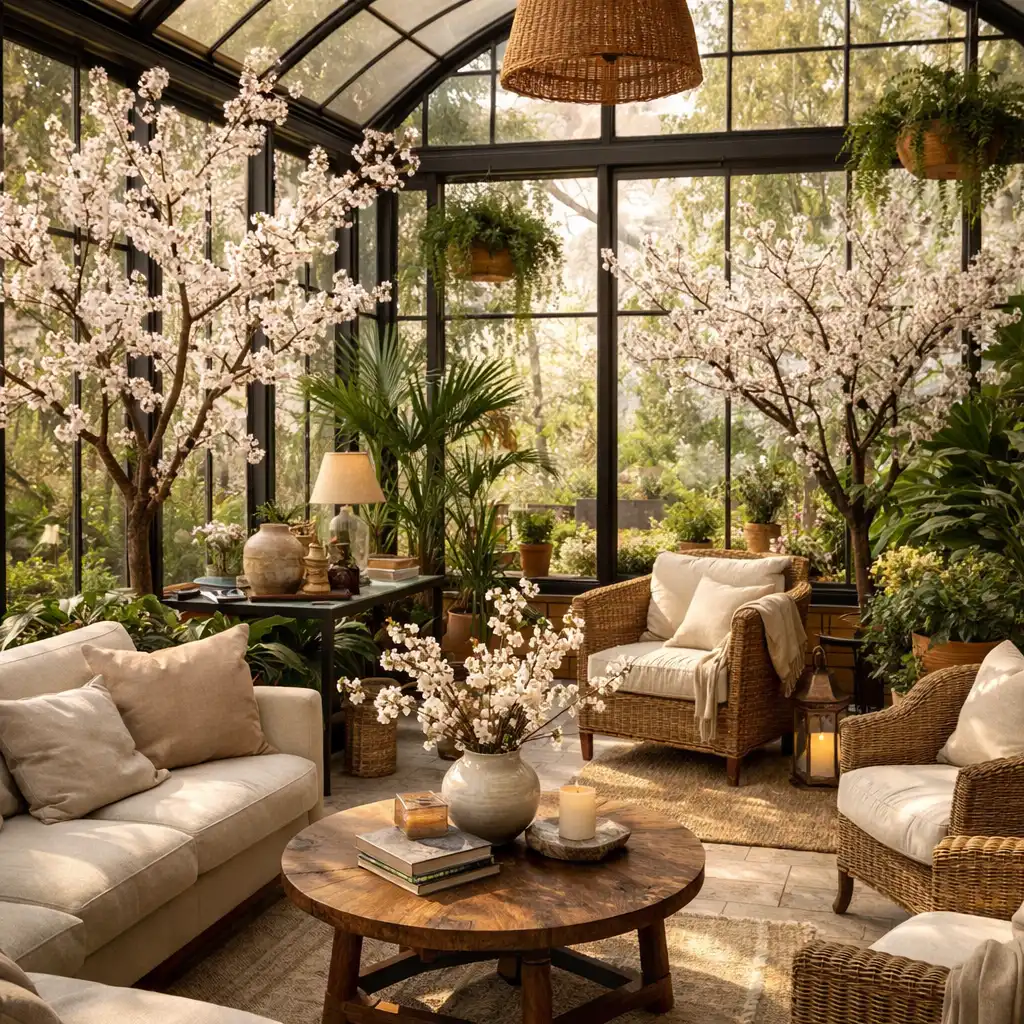 Intérieur de la véranda du Salon Amandier, baigné de lumière naturelle