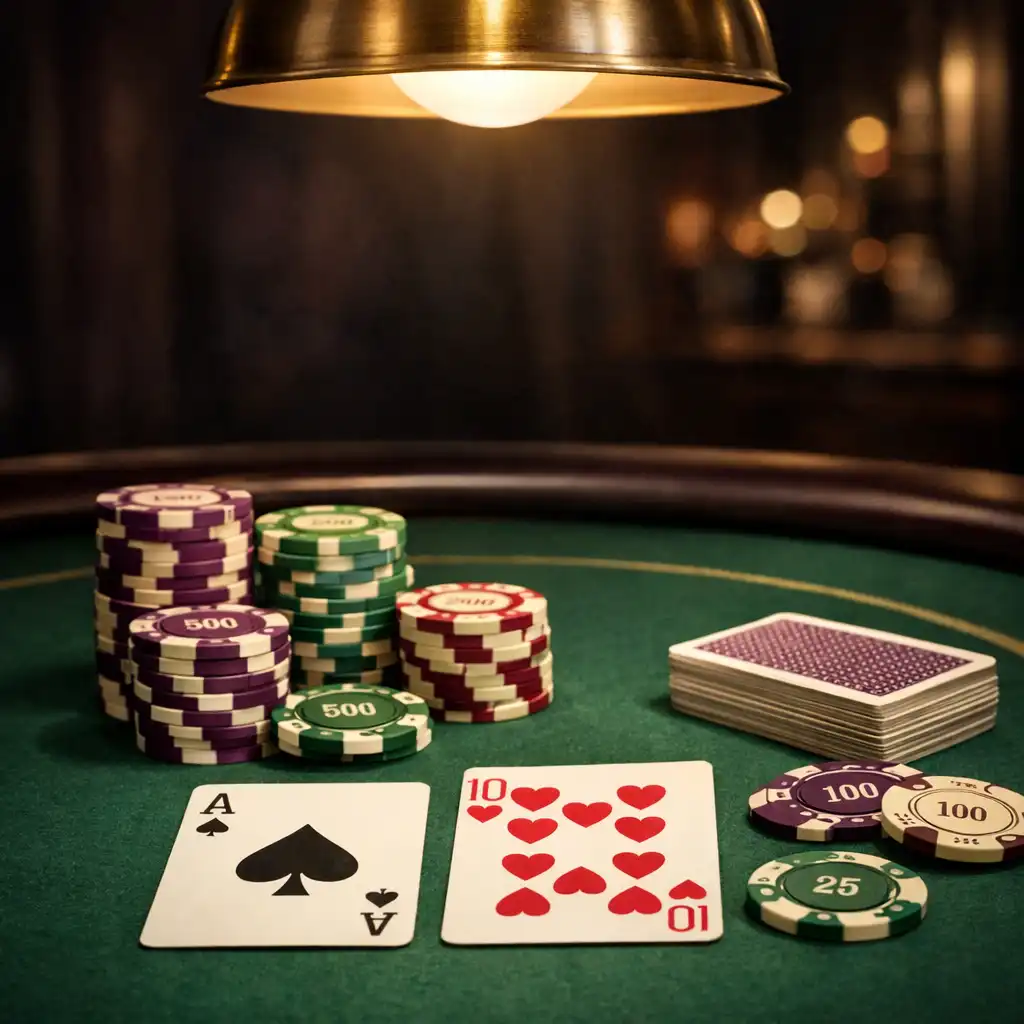 Table de poker éclairée individuellement avec cartes et jetons
