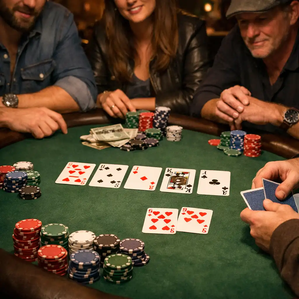 Joueurs autour d'une table de Texas Hold'em au Salon Amandier